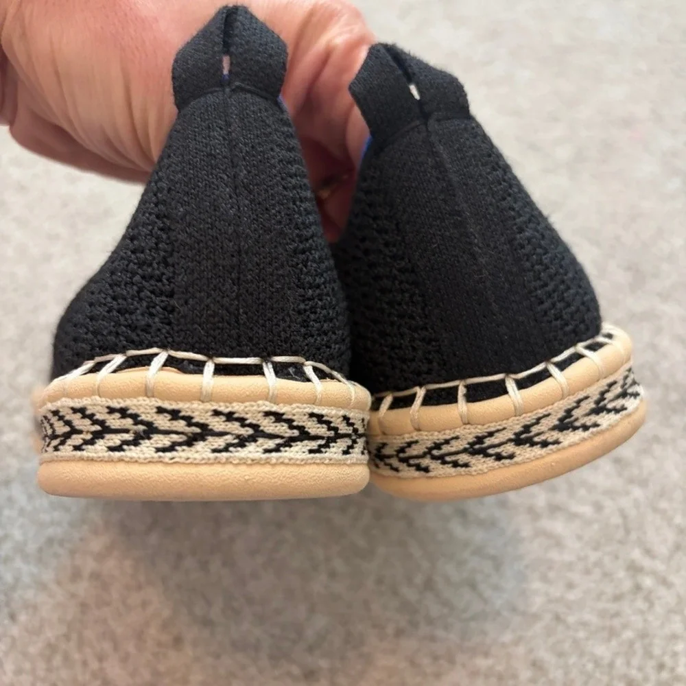 Rothys Espadrille Flats Womens 6 EU 36 Black Knit Slip On Office Comfortable